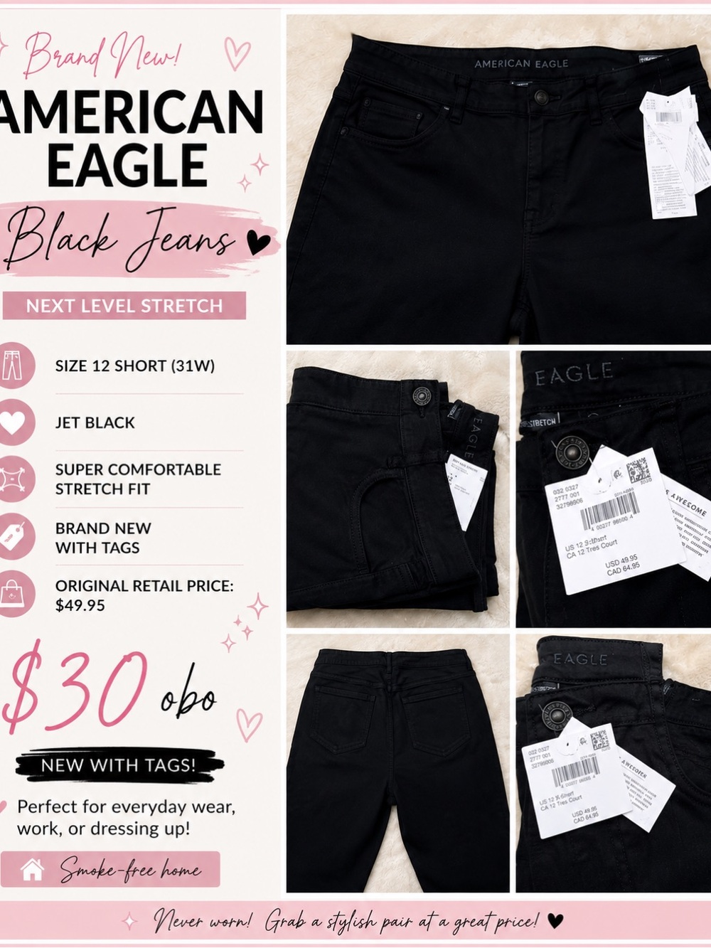 American Eagle Outfitters Jet Black High-Rise Stretch Jeans